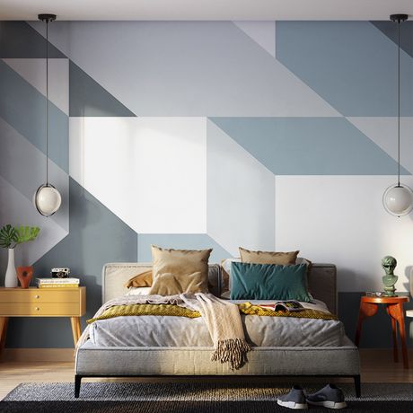 Painel de Parede Geométrico Grande Azul e Azul Marinho
