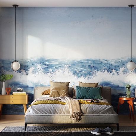 Painel de Parede Mar Realista Azul e Azul Marinho