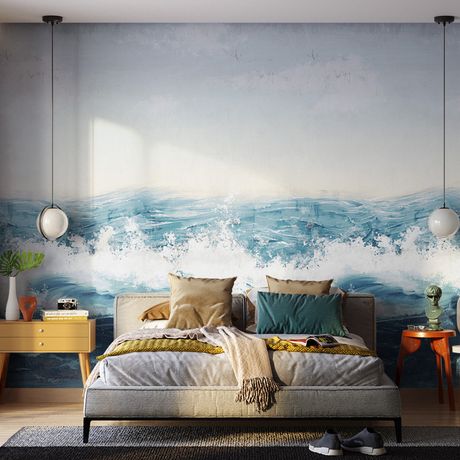 Painel de Parede Mar Realista Azul e Amarelo