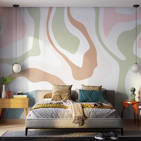 Painel de Parede Traços Grandes Verde e Rosa