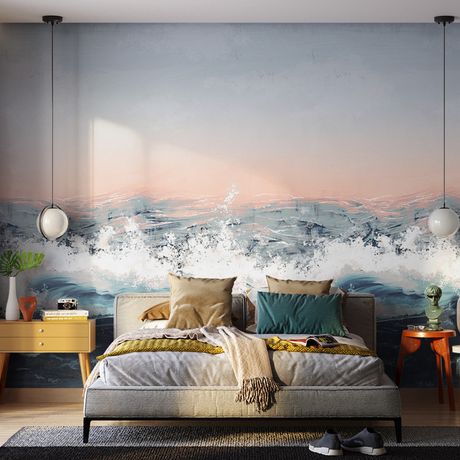 Painel de Parede Mar Realista Azul e Rosa