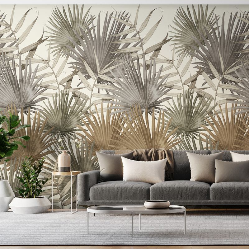 Painel-de-Parede-Retro-Folhagens-Bege-e-Cinza