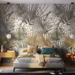 Painel-de-Parede-Retro-Folhagens-Bege-e-Cinza