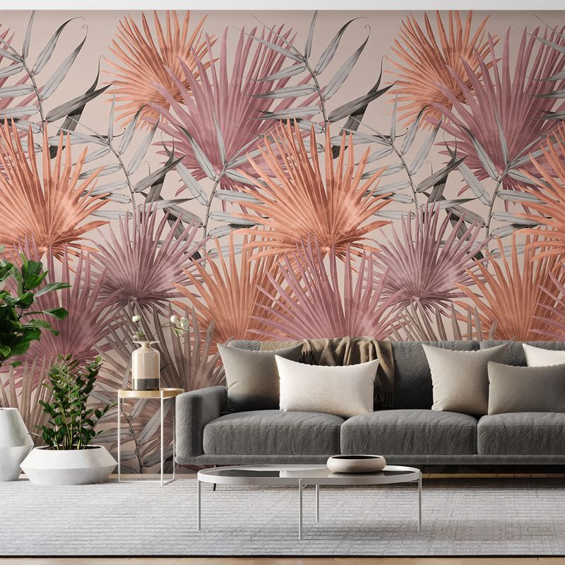 Painel-de-Parede-Retro-Folhagens-Rosa-e-Bege