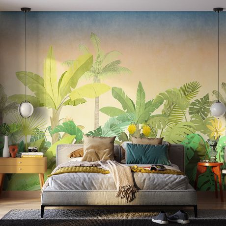 Painel de Parede Floresta Tropical Verde e Azul