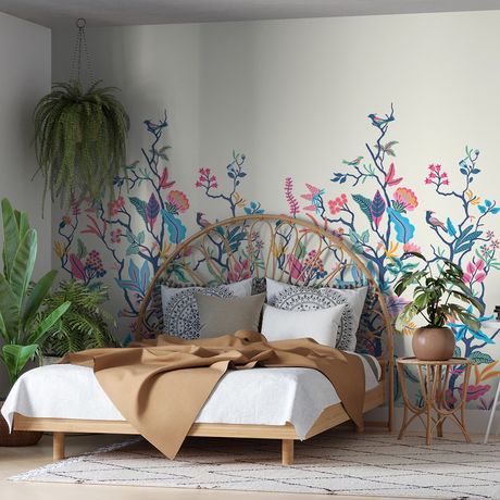 Painel de Parede Floresta Colorida 02 Rosa e Azul