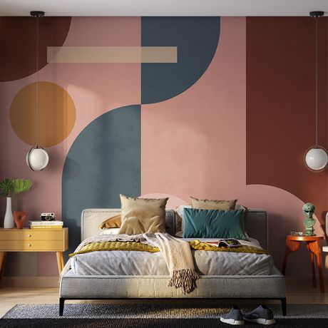 Painel de Parede Geométrico Círculos Rosa e Vermelho