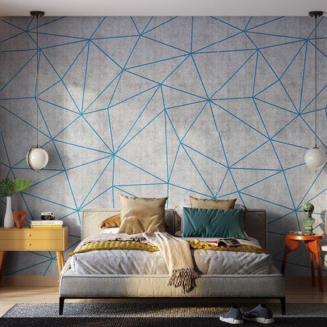 Painel de Parede Cimento Fractal Azul e Cinza