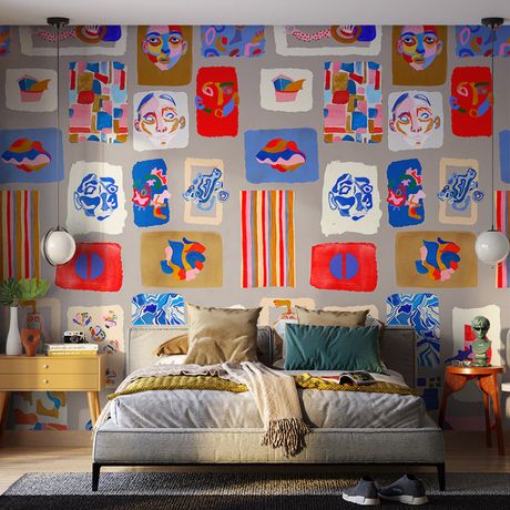 Painel de Parede Tela Azul Cinza e Azul