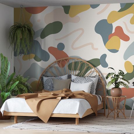 Painel de Parede Manchas Grandes Azul e Mostarda I