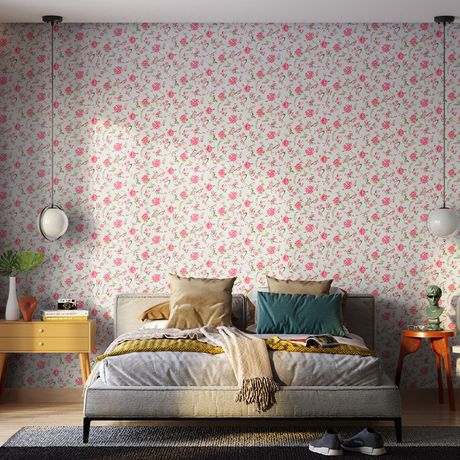 Painel de Parede Floral Japonaisserie 03 Cinza e Vermelho