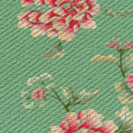 Painel de Parede Floral Japonaisserie 03 Verde e Vermelho