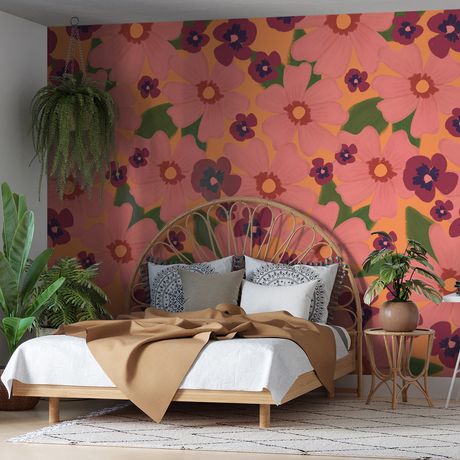 Painel de Parede Floral Pattern Vermelho e Verde