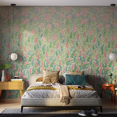 Painel de Parede Folhagem Artesanal Bege e Verde