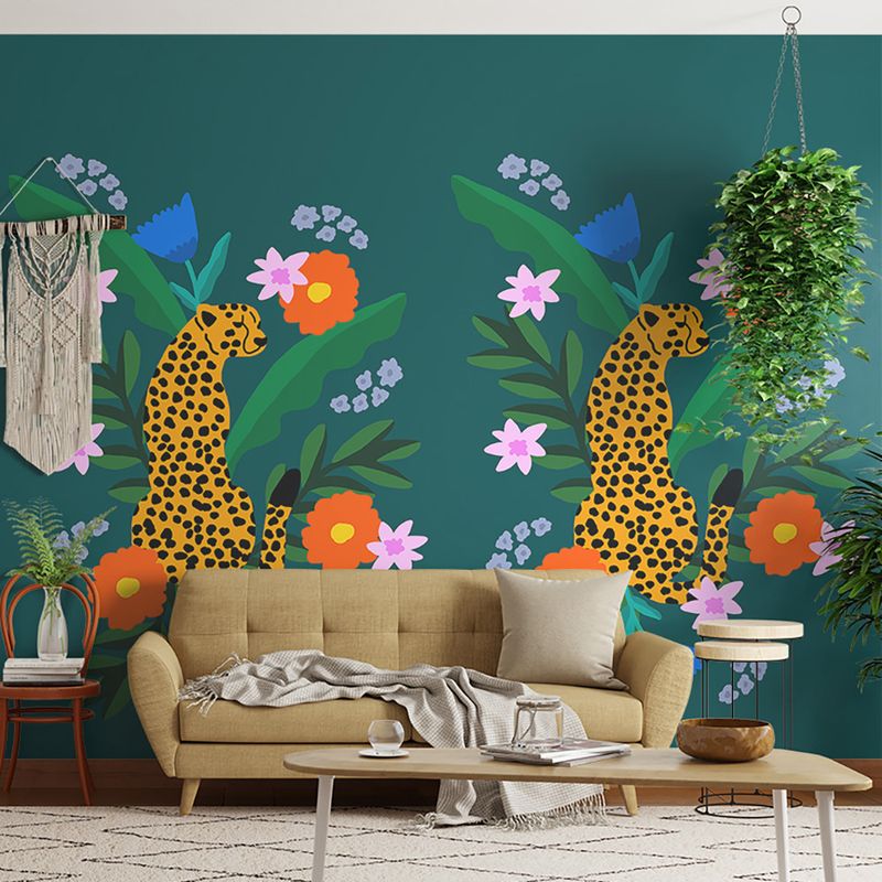 Painel-de-Parede-Arranjo-Leopard-Pose-Verde-e-Amarelo