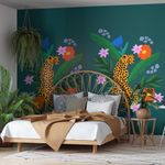 Painel-de-Parede-Arranjo-Leopard-Pose-Verde-e-Amarelo