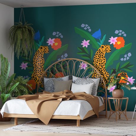 Painel de Parede Arranjo Leopard Pose Verde e Amarelo