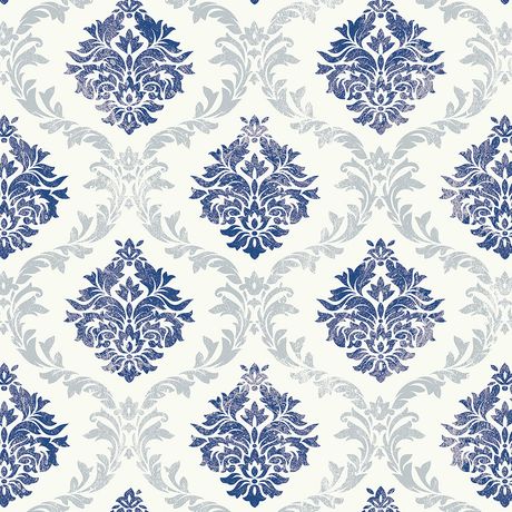 Papel de Parede Vinílico Arabesco do Tempo Azul e Cinza