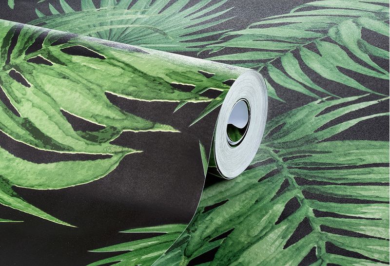 Papel-de-Parede-Vinilico-Paisagem-Tropical-Preto-e-Verde