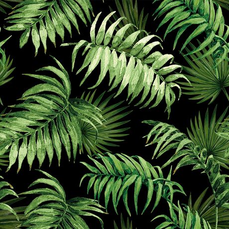 Papel de Parede Vinílico Paisagem Tropical Preto e Verde