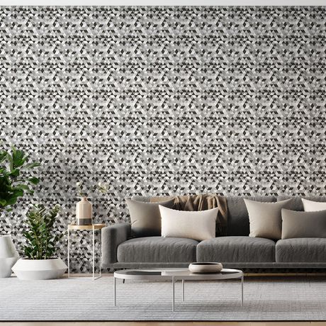 Papel de Parede Vinílico Mosaico Triângulos Preto e Azul Marinho
