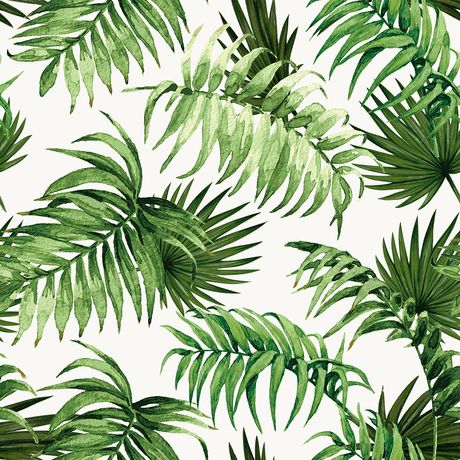 Papel de Parede Vinílico Paisagem Tropical Verde e Branco I