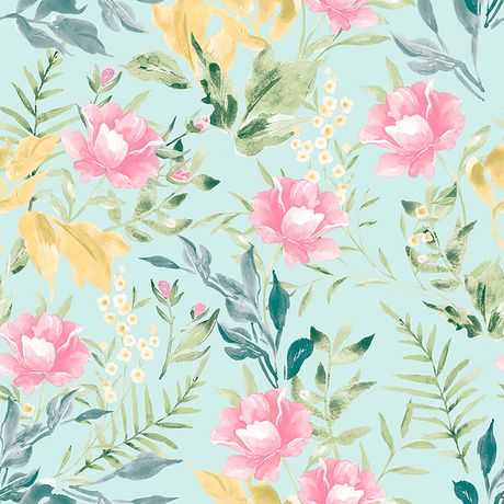 Papel de Parede Vinílico Floral Aquarela Rosa e Verde