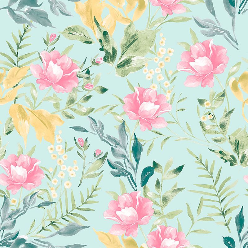 Papel-de-Parede-Vinilico-Floral-Aquarela-Rosa-e-Verde