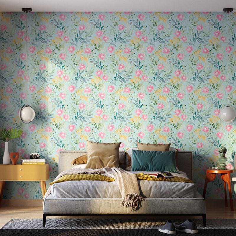 Papel-de-Parede-Vinilico-Floral-Aquarela-Rosa-e-Verde