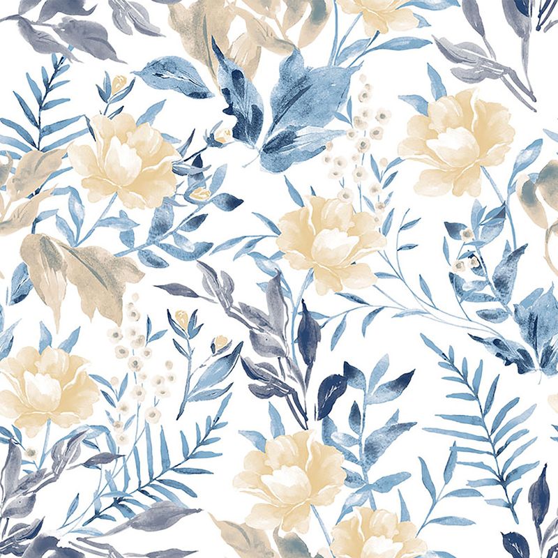 Papel-de-Parede-Vinilico-Floral-Aquarela-Azul-e-Amarelo