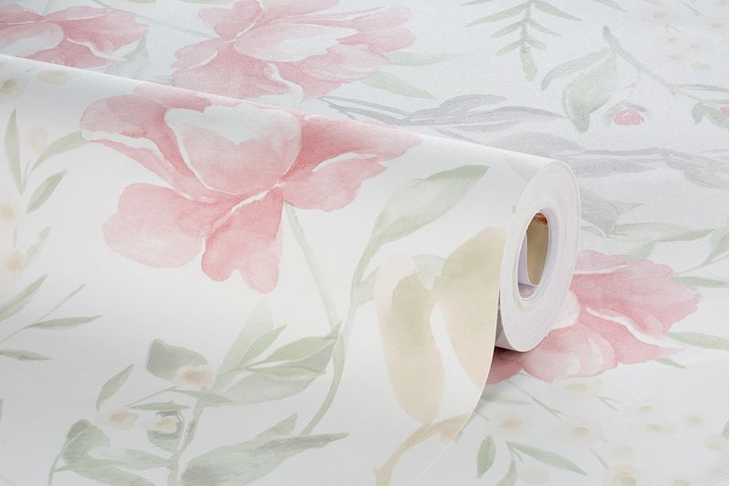 Papel-de-Parede-Vinilico-Floral-Aquarela-Bege-e-Verde