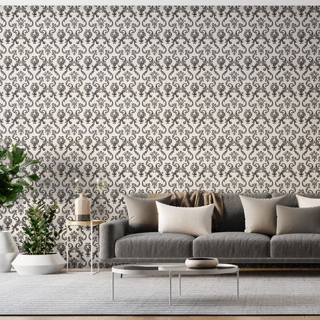 Papel de Parede Vinílico Damask Real Bege e Preto