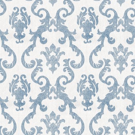 Papel de Parede Vinílico Damask Real Azul e Branco