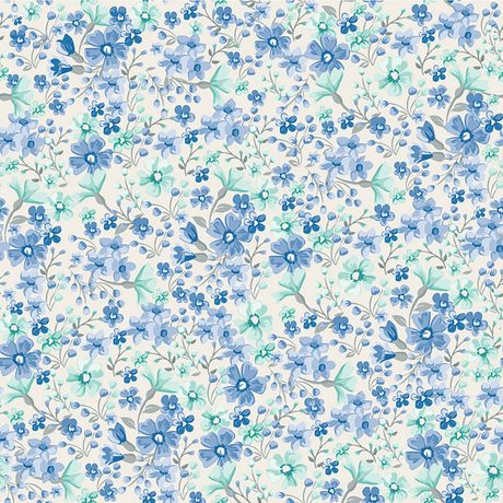 Papel de Parede Vinílico Clássico Moderno Floral Azul e Rosa