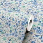 Papel-de-Parede-Vinilico-Classico-Moderno-Floral-Azul-e-Rosa