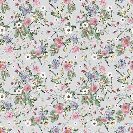Papel de Parede Vinílico Floral Cool Cinza