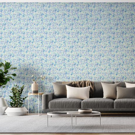 Papel de Parede Vinílico Clássico Moderno Floral Azul e Rosa