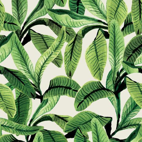 Papel de Parede Vinílico Paisagem tropical Verde e Bege