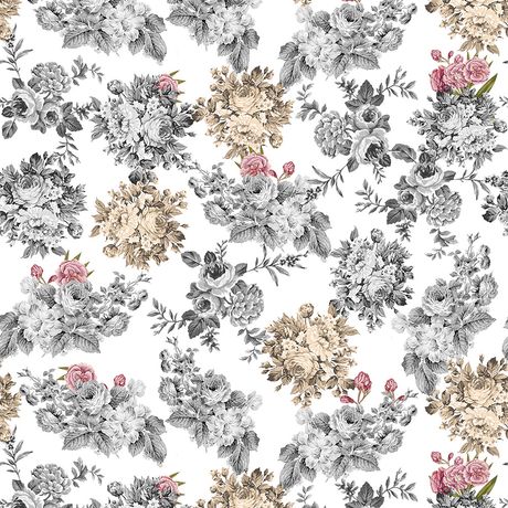 Papel de Parede Vinílico Floral Vintage Cinza