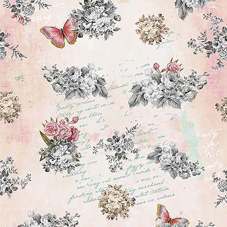 Papel de Parede Vinílico Floral Vintage I Rosa