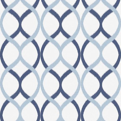 Papel de Parede Vinílico Ikat Curvas Azul e Azul Marinho