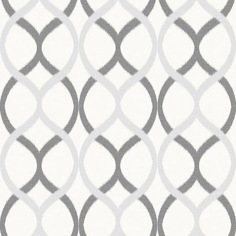 Papel de Parede Vinílico Ikat Curvas Branco e Cinza