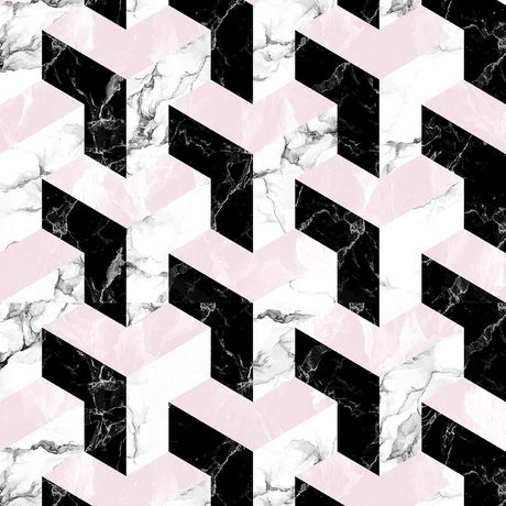 Papel de Parede Vinílico Mármore Bumerangue Rosa e Branco