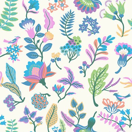 Papel de Parede Vinílico Floresta Colorida Rosa e Lilás