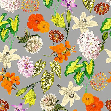 Papel de Parede Vinílico Floral Fotográfico Cinza