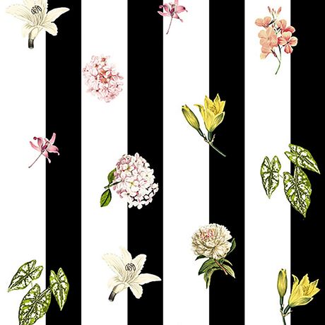 Papel de Parede Vinílico Floral Fotográfico Listras Branco e Preto