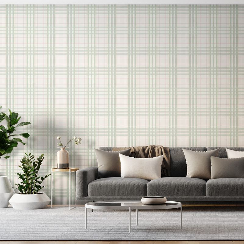 Papel de Parede Vinílico Xadrez Tartan Bege e Verde - uau! bobinex