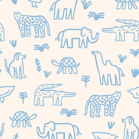 Papel de Parede Vinílico Bichos Bacanas Bege e Azul