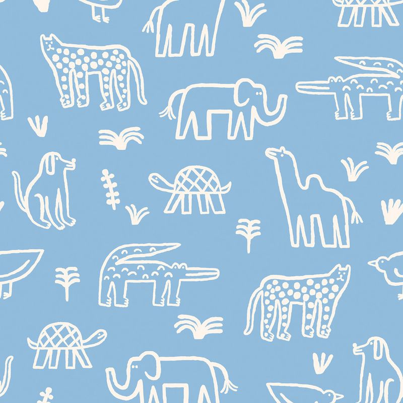 Papel-de-Parede-Vinilico-Bichos-Bacanas-Azul-e-Branco