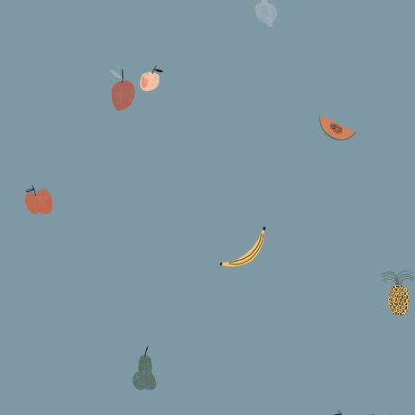 Papel de Parede Vinílico Frutas Azul Marinho e Laranja